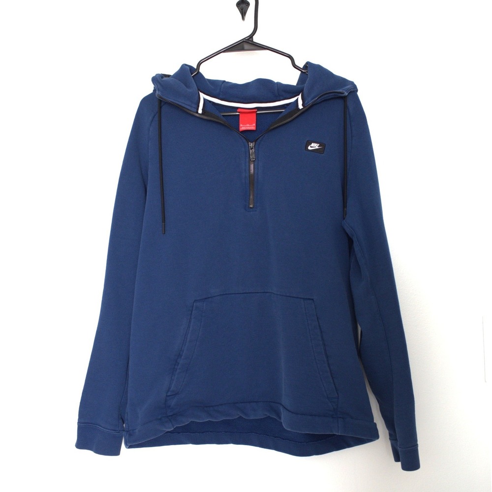 Nike Mens Navy Blue Quarter Zip Hoodie Sportswear Knit Pullover XL